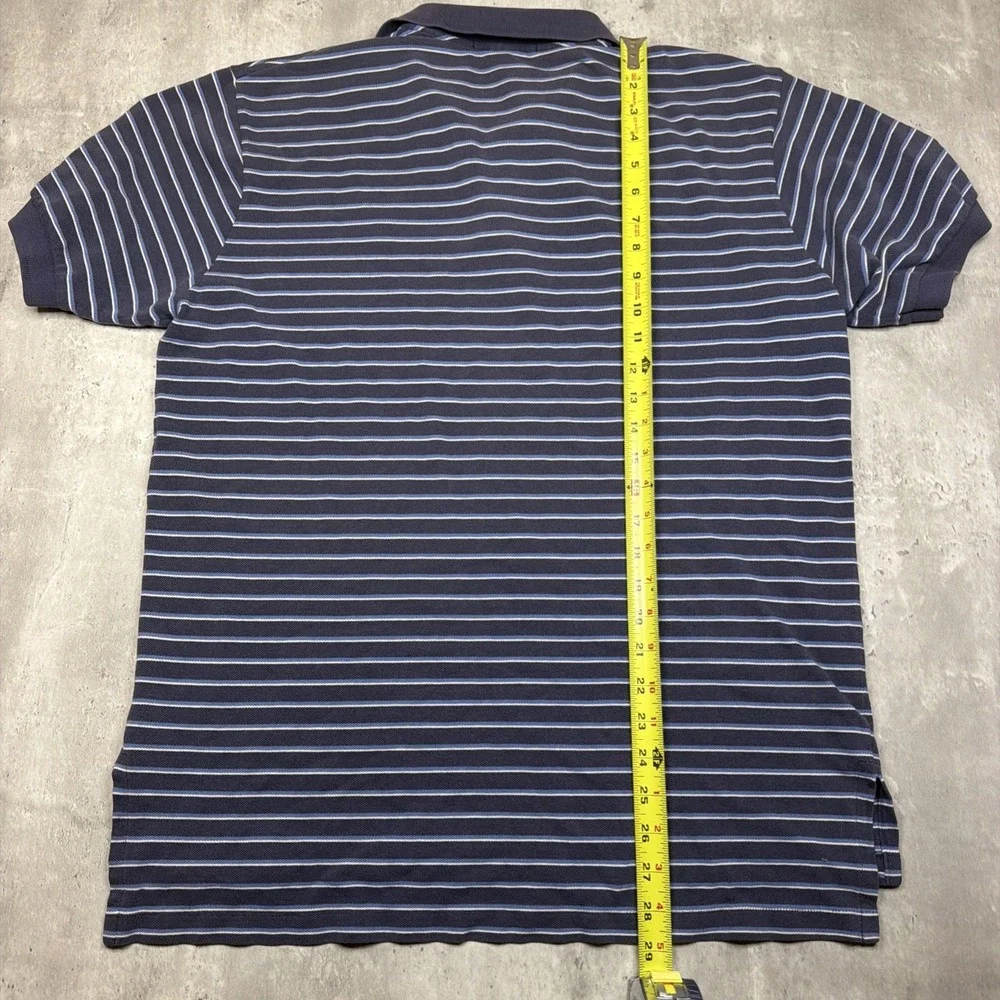 Polo Ralph Lauren Polo Shirt Mens L Blue Striped Short Sleeve Pony Logo Preppy